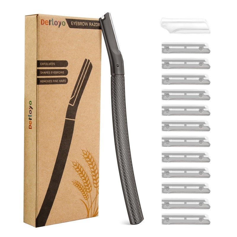 derloyo Eyebrow Razor with 12 Blades, Face Razors for Women and Men,Dermaplane Razor for Women Face, Facial Hair Removal for & Eyebrow Hair Removal - Black - Image 1