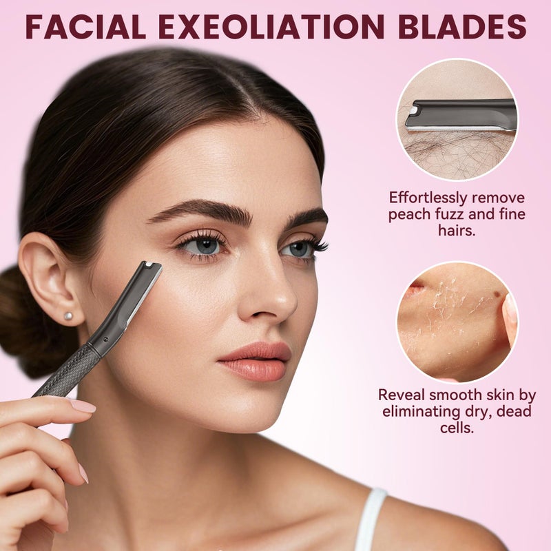 derloyo Eyebrow Razor with 12 Blades, Face Razors for Women and Men,Dermaplane Razor for Women Face, Facial Hair Removal for & Eyebrow Hair Removal - Black - Image 4