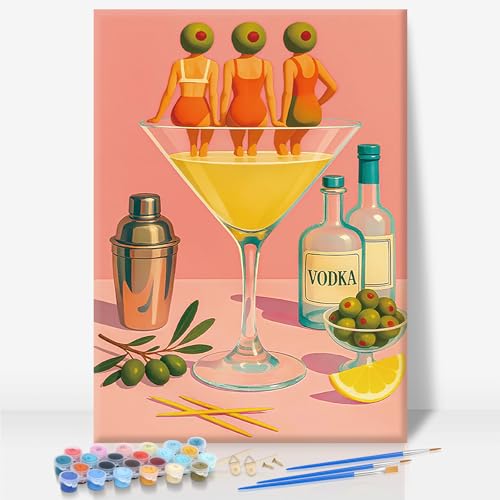 Camocin Framed Paint by Numbers Kit for Adults - Cocktail Paint by Numbers with Frame for Beginner, Retro Cocktail Acrylic Adult Painting by Number Kits on Canvas Framed for Gift Decor 8 x 12 Inch - Image 1