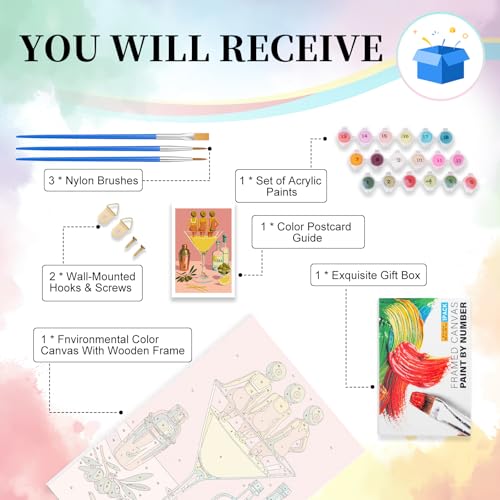 Camocin Framed Paint by Numbers Kit for Adults - Cocktail Paint by Numbers with Frame for Beginner, Retro Cocktail Acrylic Adult Painting by Number Kits on Canvas Framed for Gift Decor 8 x 12 Inch - Image 4