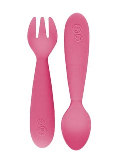 ezpz Baby Mini Fork And Spoon Set, Kids Cutlery Set With Case - 12M+ - Pink  - Image 1