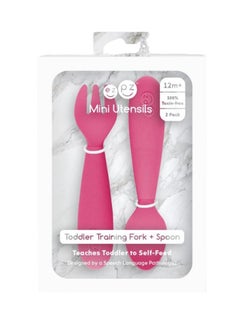 ezpz Baby Mini Fork And Spoon Set, Kids Cutlery Set With Case - 12M+ - Pink  - Image 3