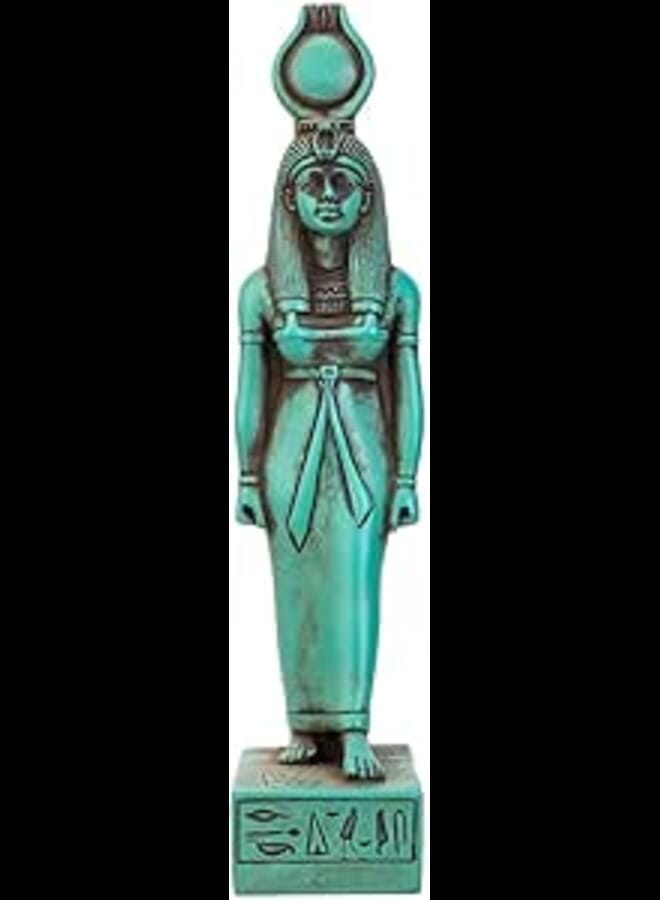 Handcrafted Heavy Stone Statue of Egyptian Art Goddess Isis (Green)