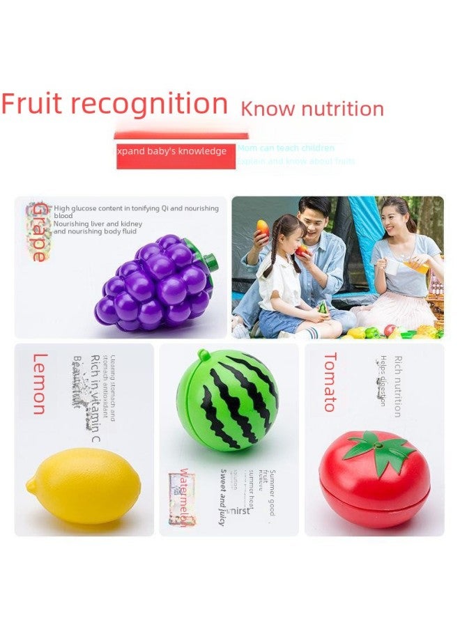 Children's Play House Realistic Cut Fruit Vegetable Pizza Plastic Toy Set Simulated Food Play Kitchen Toys For Kids-Color:21-piece Set Of Fruit And Vegetable Cutting Music + High-grade Storage Box - Image 5