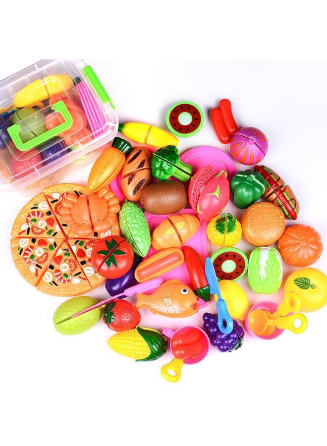 Children's Play House Realistic Cut Fruit Vegetable Pizza Plastic Toy Set Simulated Food Play Kitchen Toys For Kids-Color:21-piece Set Of Fruit And Vegetable Cutting Music + High-grade Storage Box - Image 3