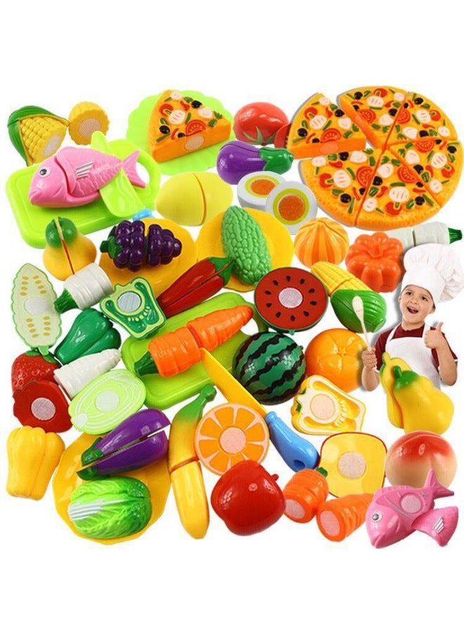 Children's Play House Realistic Cut Fruit Vegetable Pizza Plastic Toy Set Simulated Food Play Kitchen Toys For Kids-Color:21-piece Set Of Fruit And Vegetable Cutting Music + High-grade Storage Box - Image 2