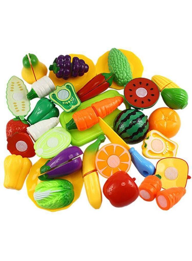 Children's Play House Realistic Cut Fruit Vegetable Pizza Plastic Toy Set Simulated Food Play Kitchen Toys For Kids-Color:21-piece Set Of Fruit And Vegetable Cutting Music + High-grade Storage Box - Image 1