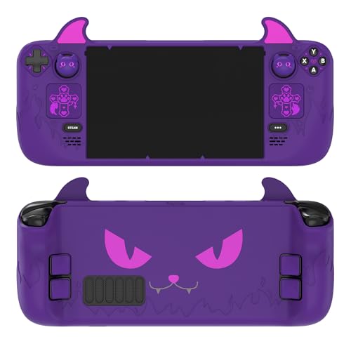 PlayVital Cute Demon Protective Case for Steam Deck LCD OLED Kawaii AntiSlip Protector for Steam Deck OLED with Thumb Grip Caps Trackpads Stickers Back Button Enhancement Set Purple - Image 1