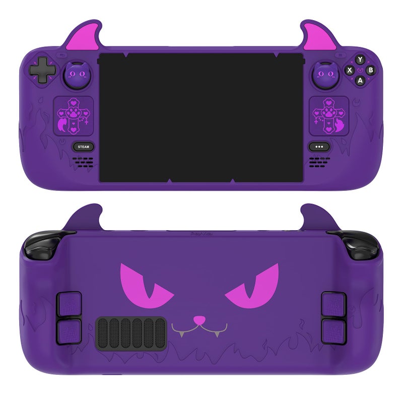 PlayVital Cute Demon Protective Case for Steam Deck LCD OLED Kawaii AntiSlip Protector for Steam Deck OLED with Thumb Grip Caps Trackpads Stickers Back Button Enhancement Set Purple - Image 2