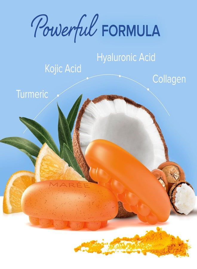 MAREE Kojic Acid Soap & Scrub - Brightening Kojic Acid and Turmeric Soap for Dark Spot and Hyperpigmentation - Dark Spot Remover for Face & Body Wash - Acido Kojico Cream Bar Soaps - Image 3