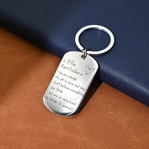 OUMILAN Little Reminders Keychain Inspiration Gifts for Women Men Affirmation Uplifting Mental Health You Are Enough Keyring (Silver) - Image 4