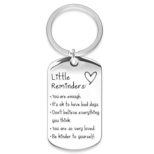 OUMILAN Little Reminders Keychain Inspiration Gifts for Women Men Affirmation Uplifting Mental Health You Are Enough Keyring (Silver) - Image 1