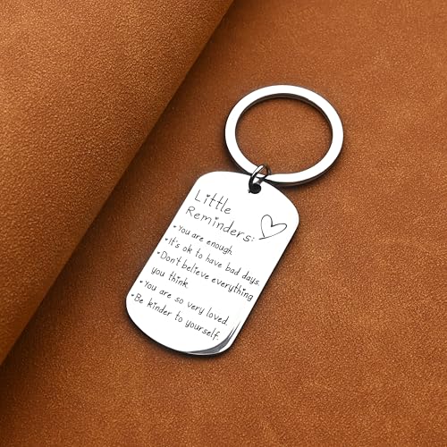 OUMILAN Little Reminders Keychain Inspiration Gifts for Women Men Affirmation Uplifting Mental Health You Are Enough Keyring (Silver) - Image 2