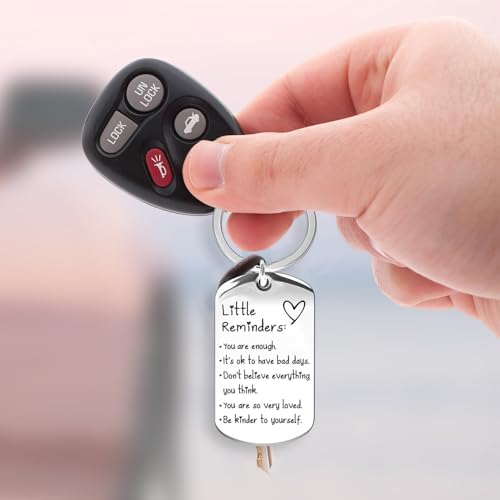 OUMILAN Little Reminders Keychain Inspiration Gifts for Women Men Affirmation Uplifting Mental Health You Are Enough Keyring (Silver) - Image 5