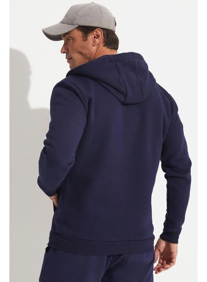 جون June Men Zippered Pocket Drawstring Sweatshirt Navy