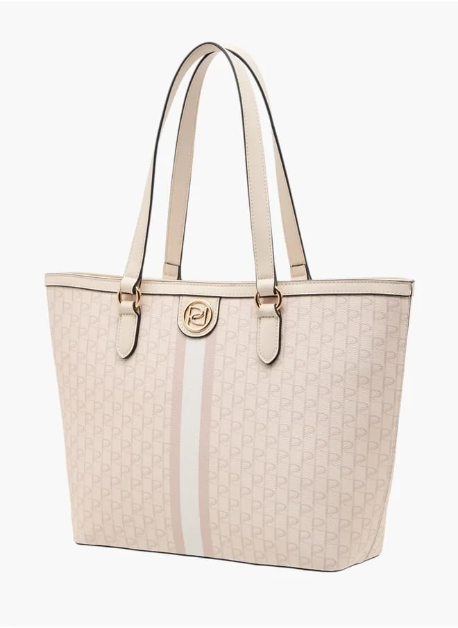 بابريكا Women's Monogram Print Tote Bag with Double Handle and Zip Closure