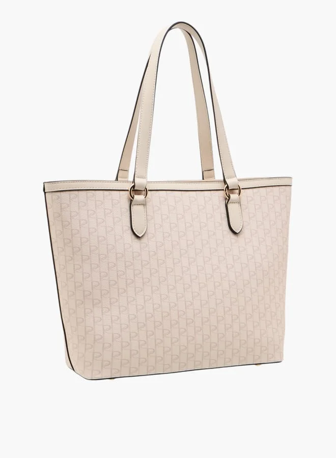 Paprika Women's Monogram Print Tote Bag with Double Handle and Zip Closure