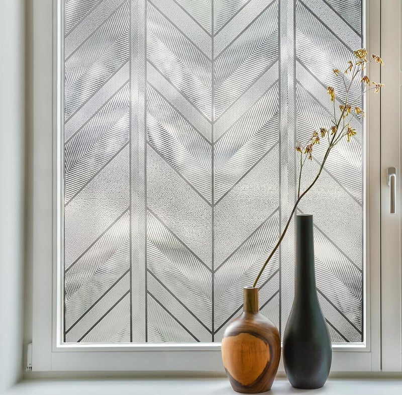 Artscape Chevron 24 x 36 Inch Window Film, Made in USA – Provides Privacy, Non-Adhesive, Textured Leaded Glass Pattern, UV Protection, Easy to Apply and Removable - Image 1