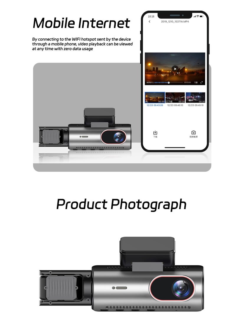 بيوينتي كاميرا سيارة أمامية وخلفية، كاميرا ثلاثية بدقة 1080ب، كاميرا مركبة بثلاث قنوات، مع بطاقة 64جيجابايت، مستشعر صدمات، شاشة آي بي إس 3.16 بوصة، زاوية تصوير واسعة 170 درجة، تسجيل دوري، رؤية ليلية بالأشعة - Image 3