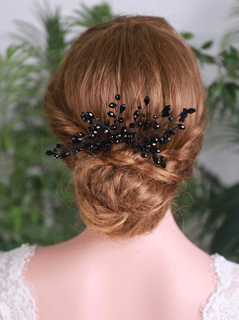 YERTTER Black Crystal Hair Comb Vintage Beaded Bridal Headpiece for Women's Wedding and Special Occasions - Image 2