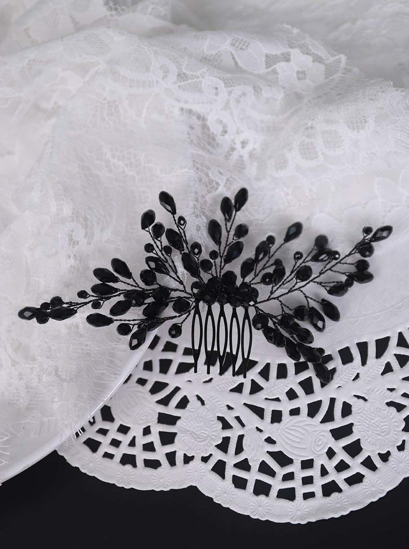 YERTTER Black Crystal Hair Comb Vintage Beaded Bridal Headpiece for Women's Wedding and Special Occasions - Image 4