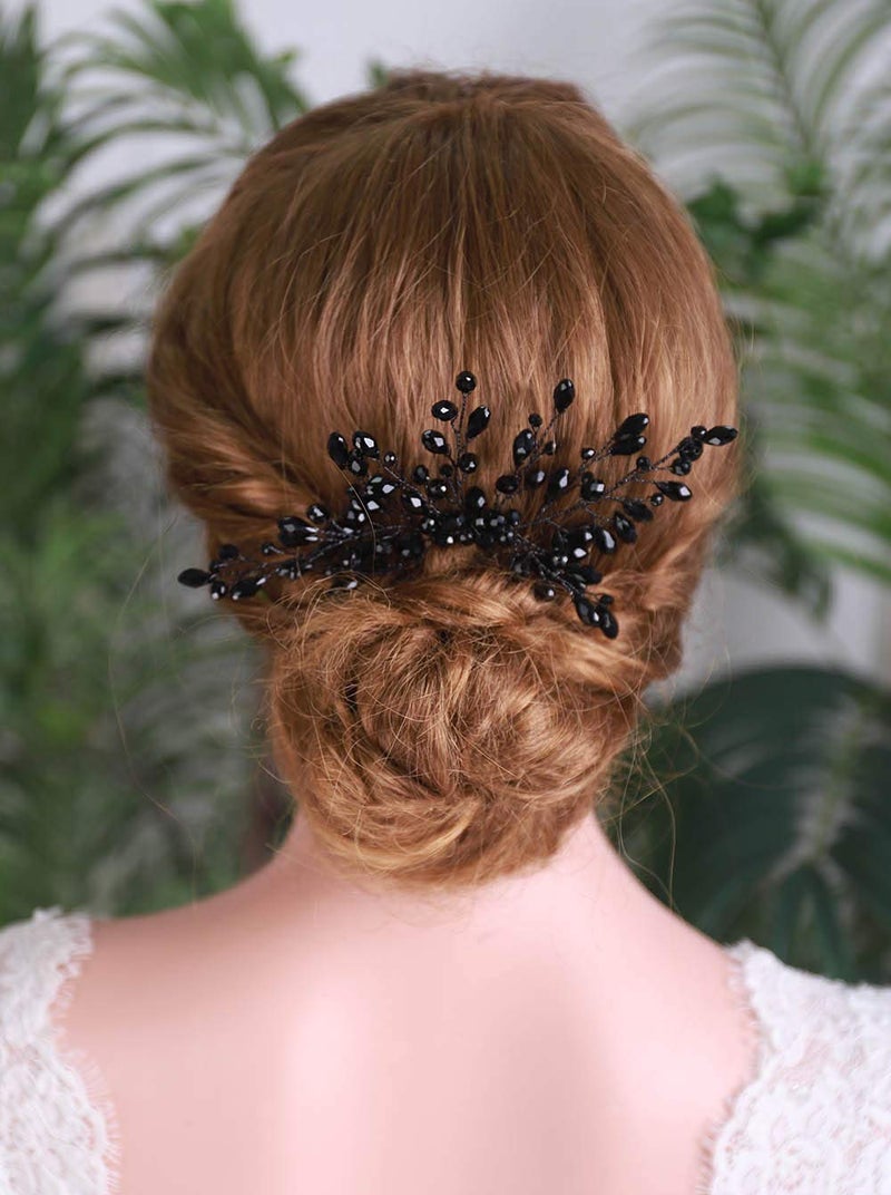 YERTTER Black Crystal Hair Comb Vintage Beaded Bridal Headpiece for Women's Wedding and Special Occasions - Image 3