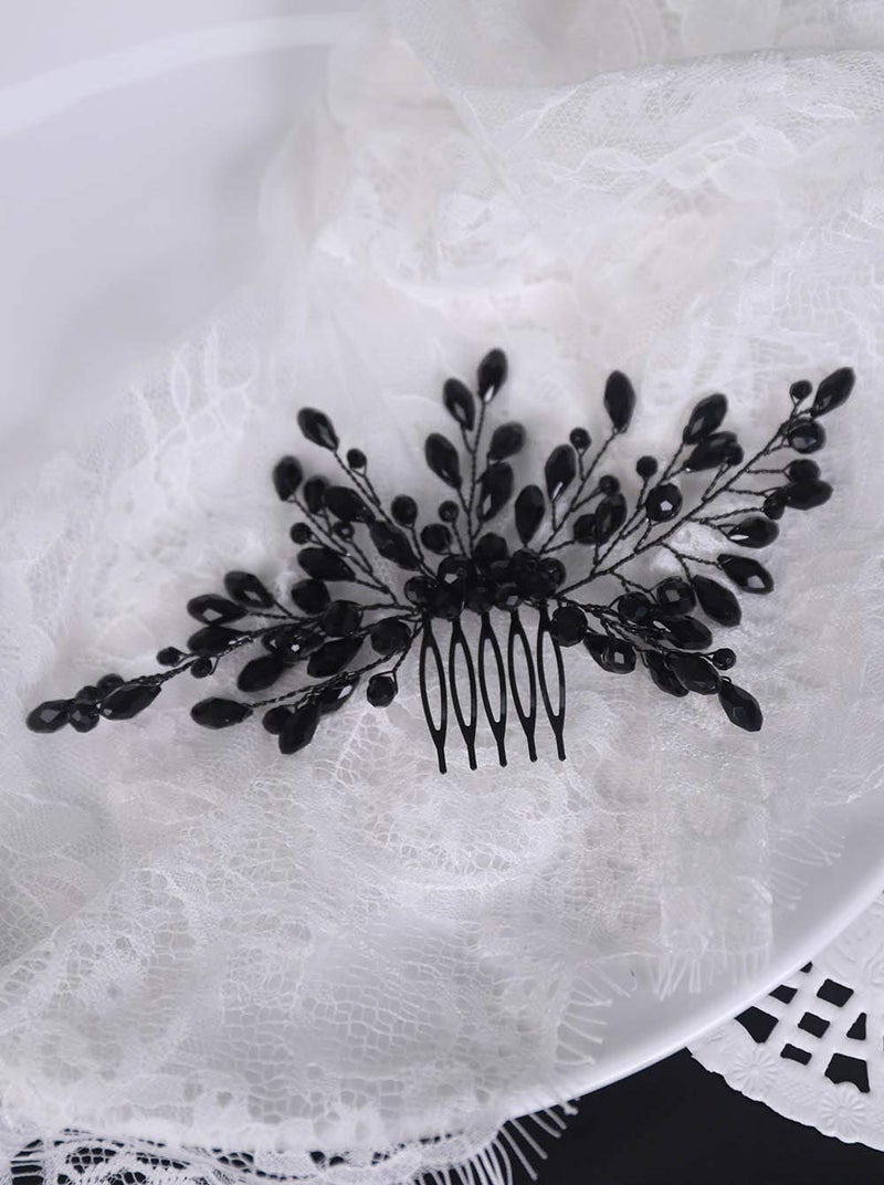 YERTTER Black Crystal Hair Comb Vintage Beaded Bridal Headpiece for Women's Wedding and Special Occasions - Image 5