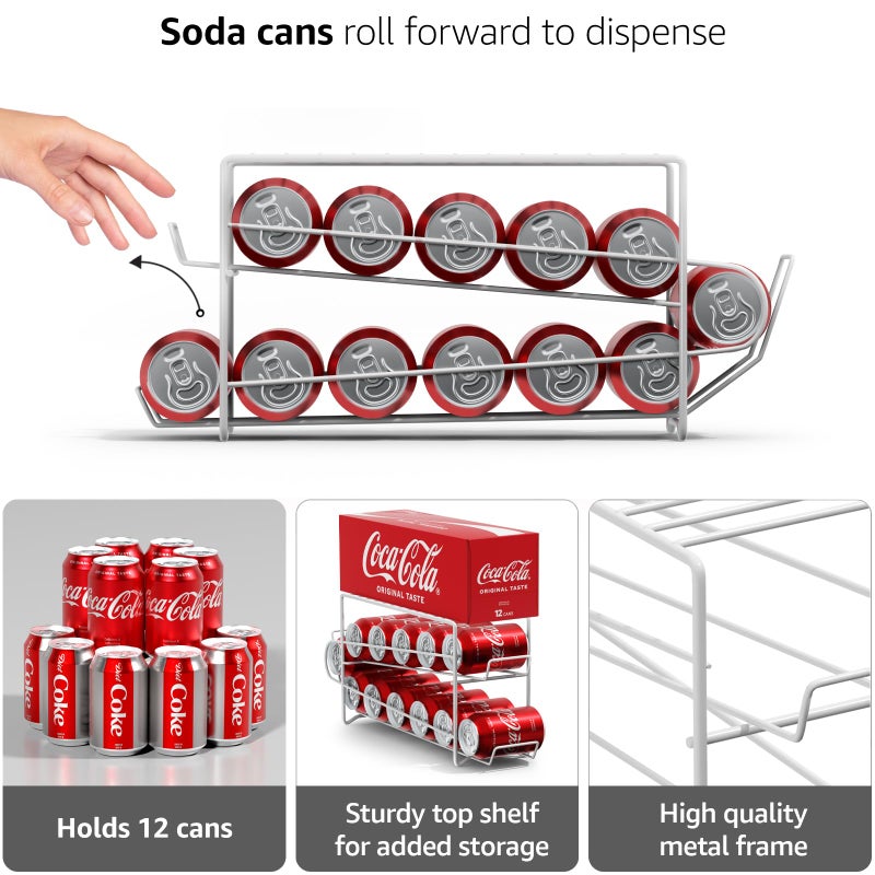 Sorbus Soda Can Rack Beverage Dispenser Dispenses 12 Standard Size 12oz Cans - Refrigerator Can Dispenser Rack (2 Pack, White) - Image 4