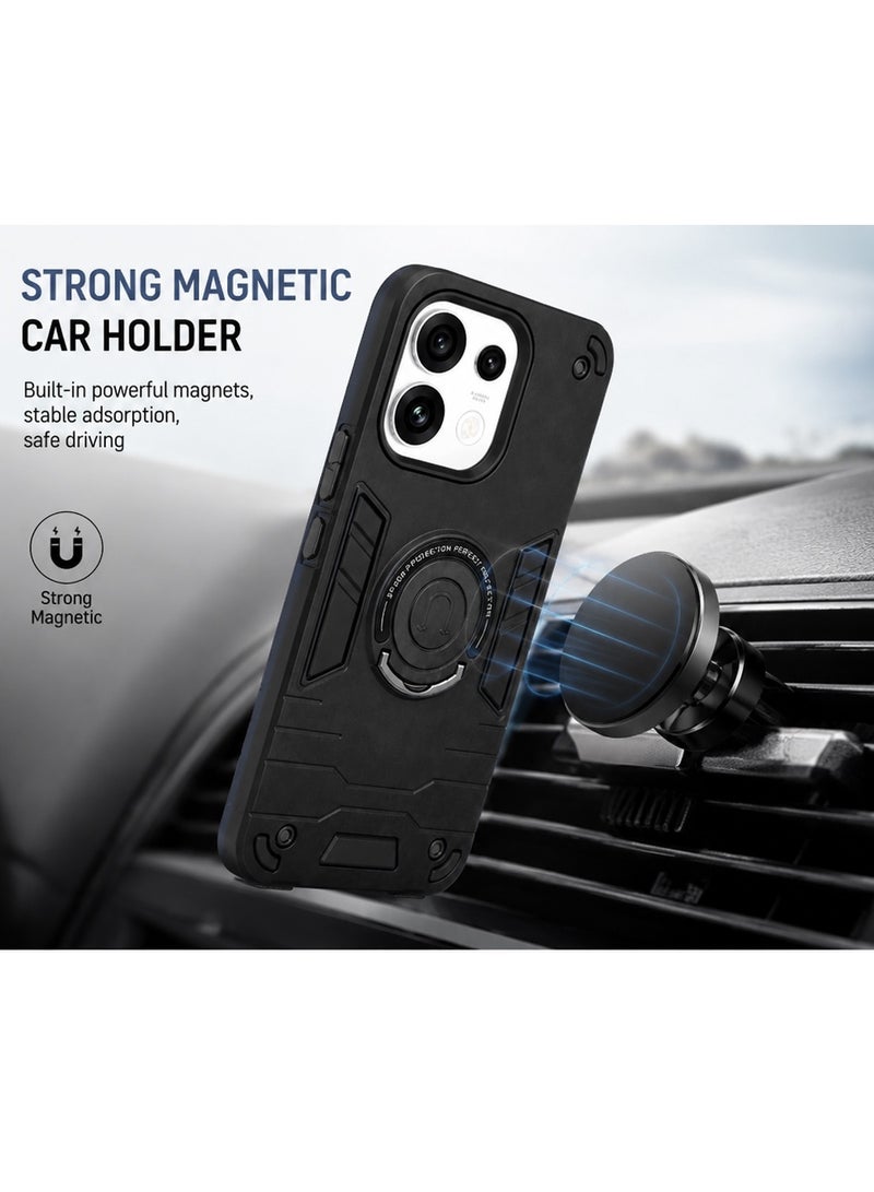 Wtech Oppo Reno16 5G 2026 / Reno16 Pro 5G 2026 Full Protective Military Grade Dual Layer Shockproof Cover Rugged Protection with Kickstand Case Cover - Black - Image 3