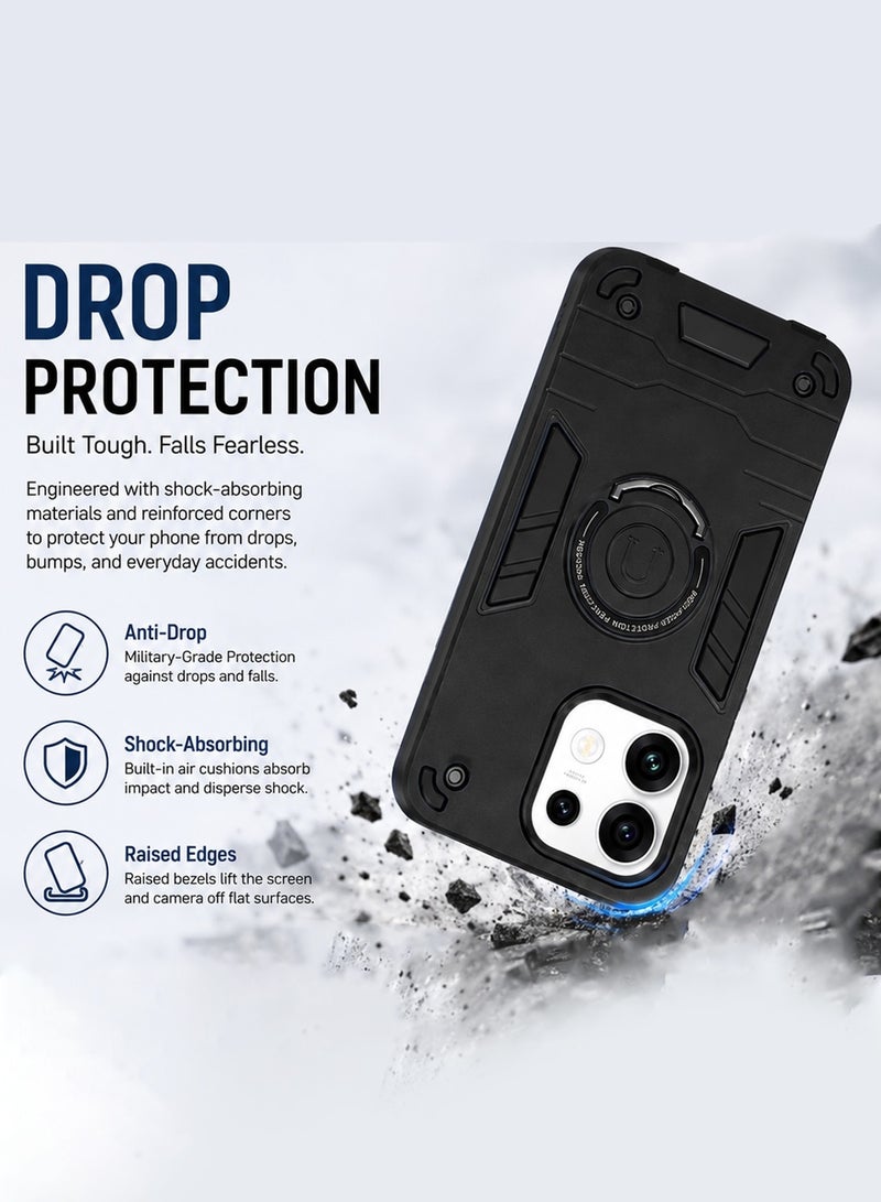 Wtech Oppo Reno16 5G 2026 / Reno16 Pro 5G 2026 Full Protective Military Grade Dual Layer Shockproof Cover Rugged Protection with Kickstand Case Cover - Black - Image 5