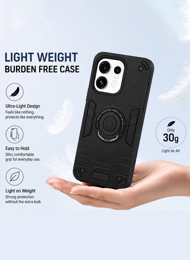 Wtech Oppo Reno16 5G 2026 / Reno16 Pro 5G 2026 Full Protective Military Grade Dual Layer Shockproof Cover Rugged Protection with Kickstand Case Cover - Black - Image 4