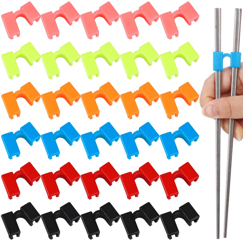 30 Pieces Chopstick Helper Training Kit Chopsticks Connector Reusable Plastic Training Chopstick Helper for Many Age Beginner Trainer or Learner