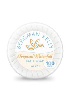 BERGMAN KELLY Hotel Soap Bars in Bulk (Tropical Waterfall 1 oz 100 PK) Travel Size Cleansing Soap Small Individually Wrapped Round Soap Mini Size Toiletries: Airbnb Motel Guest Bath  - Image 1