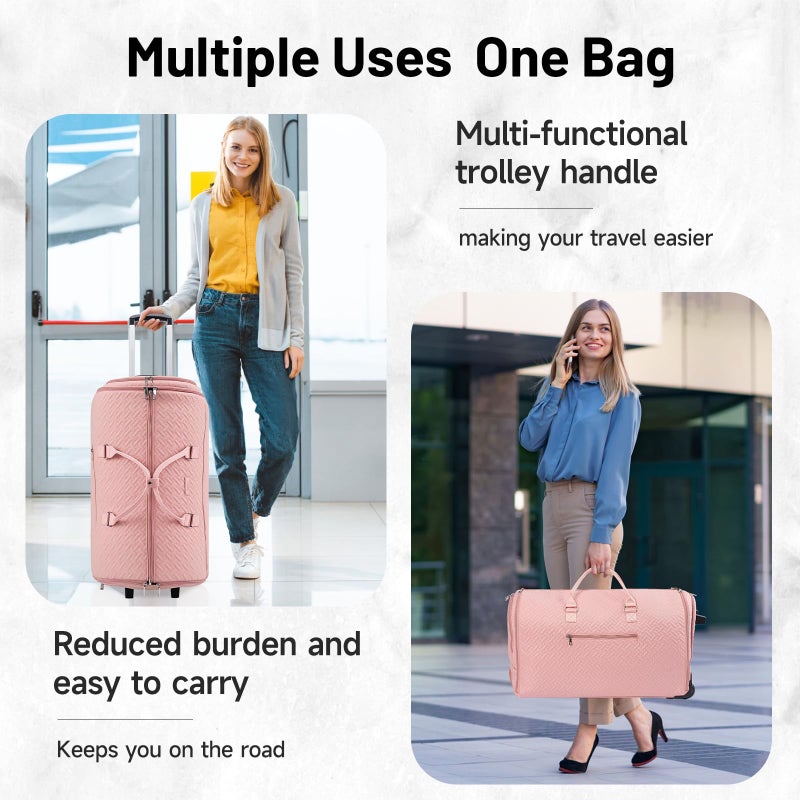 LOEUO 93L Carry on Garment Duffle Bag with Wheels, Folding Convertible Rolling Garment Bag for Travel with Shoes Compartment, Wheeled Waterproof Suit Bag Travel for Men Women - Image 3