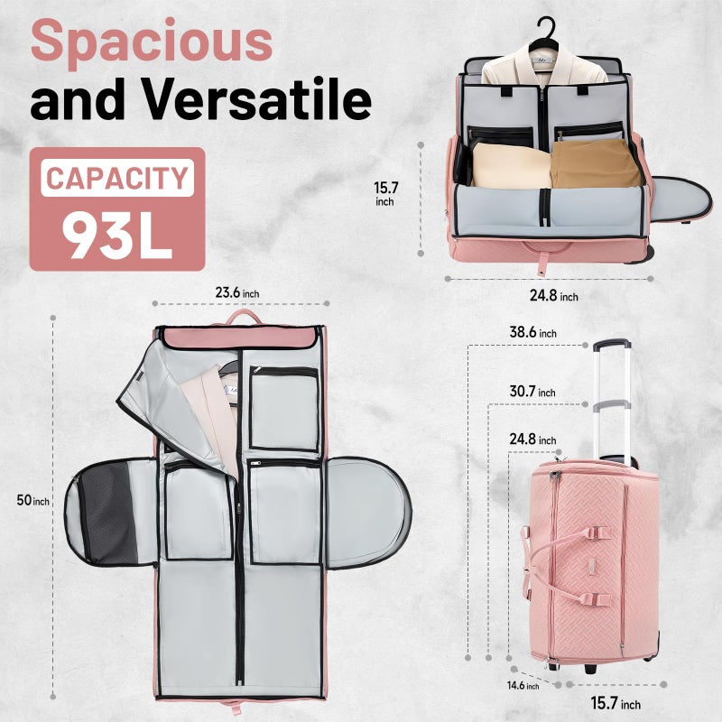 LOEUO 93L Carry on Garment Duffle Bag with Wheels, Folding Convertible Rolling Garment Bag for Travel with Shoes Compartment, Wheeled Waterproof Suit Bag Travel for Men Women - Image 2