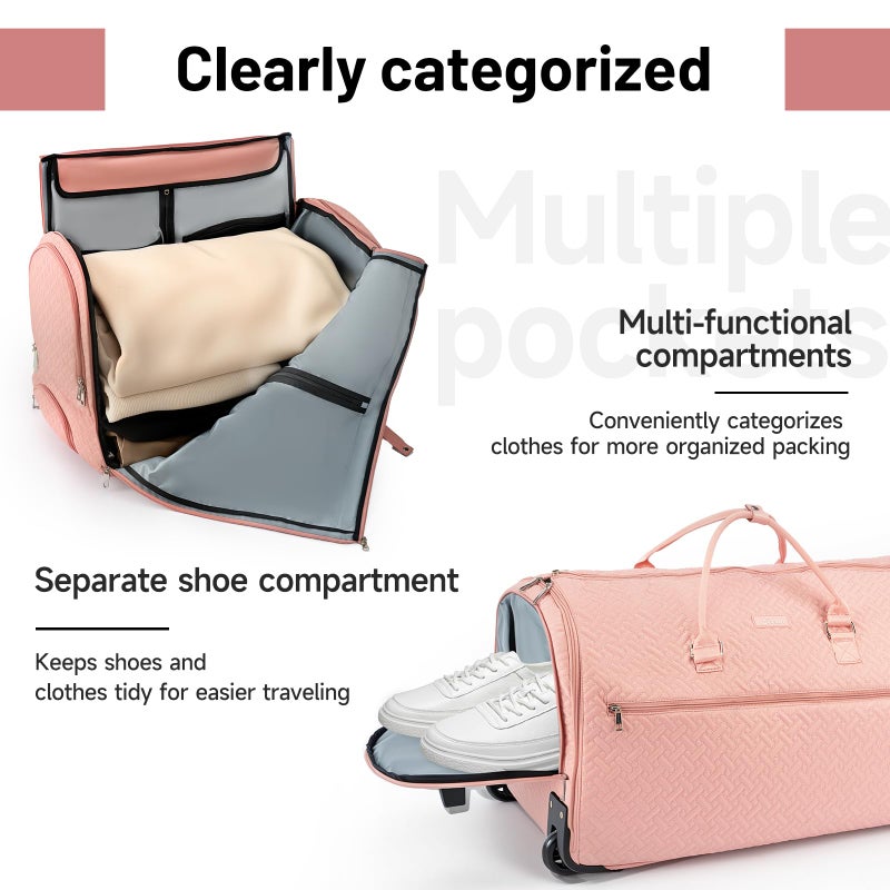 LOEUO 93L Carry on Garment Duffle Bag with Wheels, Folding Convertible Rolling Garment Bag for Travel with Shoes Compartment, Wheeled Waterproof Suit Bag Travel for Men Women - Image 5