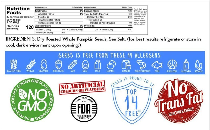 GERBS Sea Salted Roasted Pumpkin Seeds in Shell by – 2 LBS - Top 11 Food Allergen Free & Non GMO - Premium Whole Pepitas, Product of USA - Image 2