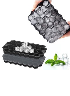 2 Pcs Ice Cube Trays, Silicone Small Ice Cube Trays with Removable Lid,  Easy-Release & Flexible Hexagonal 37-Ice Cube Molds.