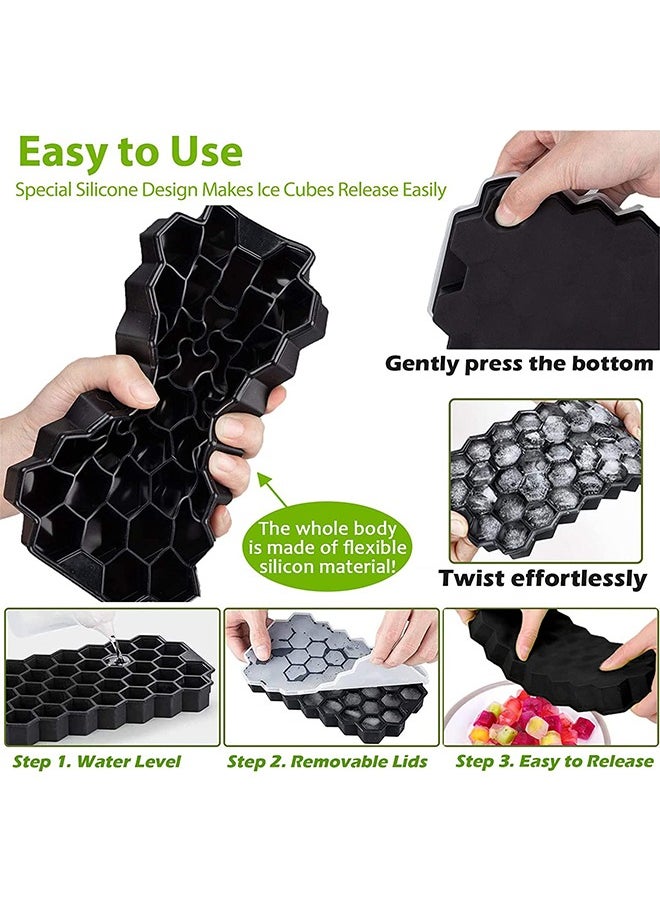 Generic - 2 Pcs Ice Cube Trays, Silicone Small Ice Cube Trays with Removable Lid,  Easy-Release & Flexible Hexagonal 37-Ice Cube Molds. - Image 1