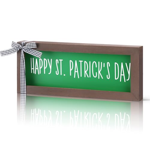 Hekocap St Patricks Day Decor - Wooden Happy St Patricks Day Sign, Farmhouse Saint Patricks Day Table Decor, St. Patricks day decor for Table Wall Shelf Mantel Fireplace, Home & Office - Image 1