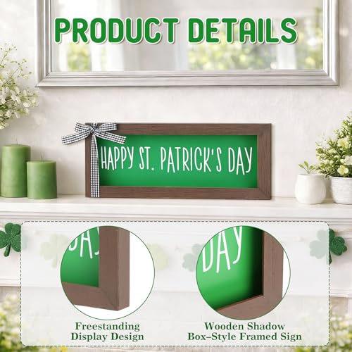Hekocap St Patricks Day Decor - Wooden Happy St Patricks Day Sign, Farmhouse Saint Patricks Day Table Decor, St. Patricks day decor for Table Wall Shelf Mantel Fireplace, Home & Office - Image 3