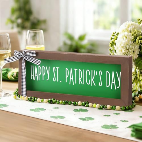 Hekocap St Patricks Day Decor - Wooden Happy St Patricks Day Sign, Farmhouse Saint Patricks Day Table Decor, St. Patricks day decor for Table Wall Shelf Mantel Fireplace, Home & Office - Image 2