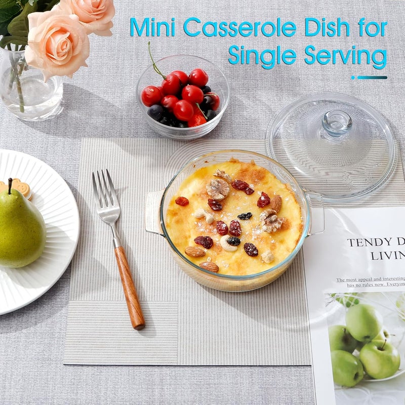 NUTRIUPS Mini Glass Casserole Dish with Lid Oven Safe Covered Round Casserole Dish 6" Glass Microwave Bowls With Lid Casserole Cookware (26oz-Mini) - Image 3