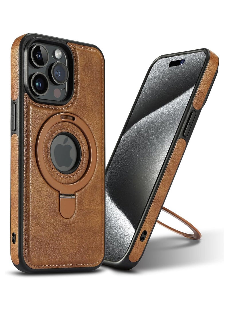 CoomBe iPhone 16 Pro Max Magnetic PU Leather Phone Case with Invisible Ring Holder, Compatible with Magsafe Phone Cover, Brown - Image 1