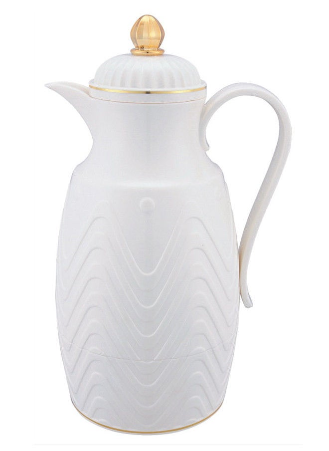 Plastic Coffee/Tea Flask 1 Liter Ivory/Gold 