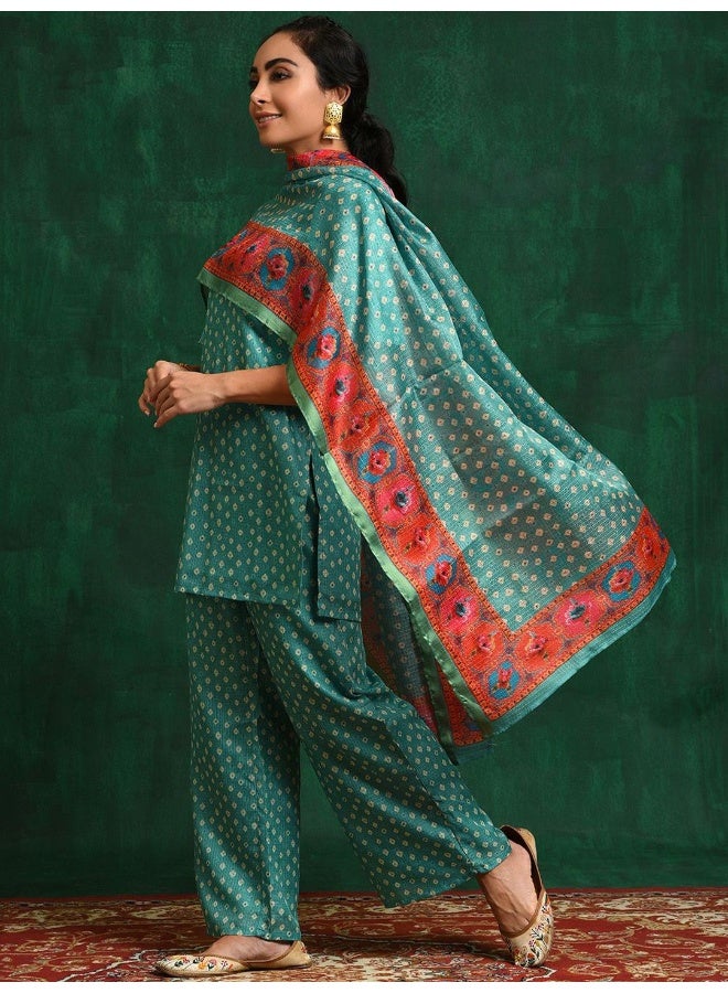 AKS Green bandhani Print Kurta With palazzo - Image 4