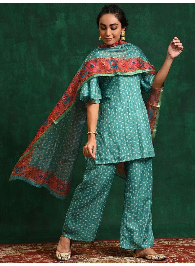 AKS Green bandhani Print Kurta With palazzo - Image 5