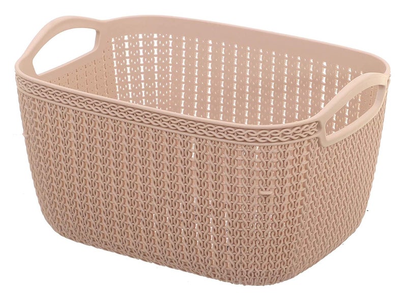 Kuber Industries Plastic Multipurpose Large Size Flexible Rectangular Storage Baskets/Fruit Vegetable Bathroom Stationary Home Basket With Handles (Peach) -Ctktc042879 - Image 1