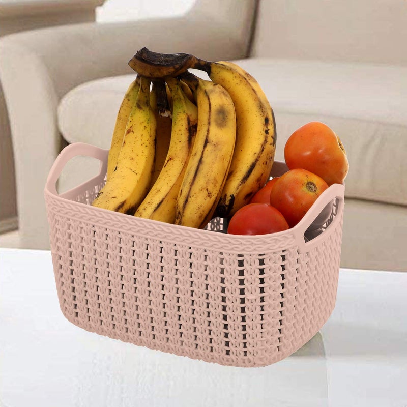 Kuber Industries Plastic Multipurpose Large Size Flexible Rectangular Storage Baskets/Fruit Vegetable Bathroom Stationary Home Basket With Handles (Peach) -Ctktc042879 - Image 4