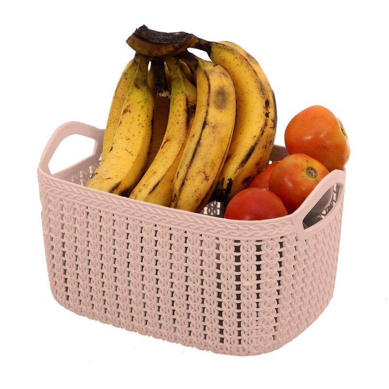Kuber Industries Plastic Multipurpose Large Size Flexible Rectangular Storage Baskets/Fruit Vegetable Bathroom Stationary Home Basket With Handles (Peach) -Ctktc042879 - Image 2